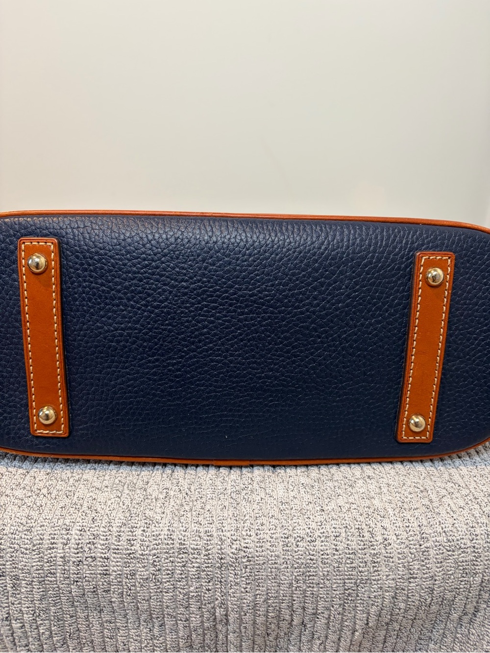 Dooney & Bourke Pebbled Leather Dome Satchel Bag Navy Blue/Brown Trim - Picture 15 of 15